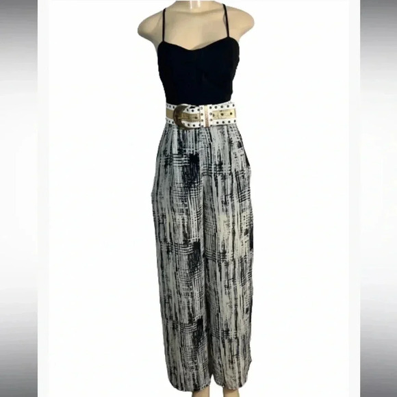 Pinky Jumpsuit black&cream print spaghetti strap sleeveless polyester size small - Picture 5 of 12